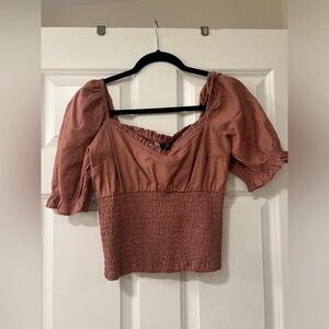 Express linen smocked puff sleeve top